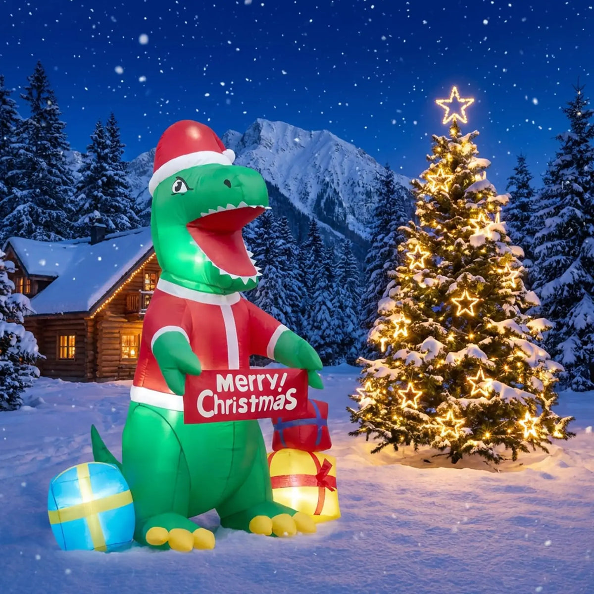HiMiss Christmas Dinosaur Inflatable Yard Decoration with Led Lights