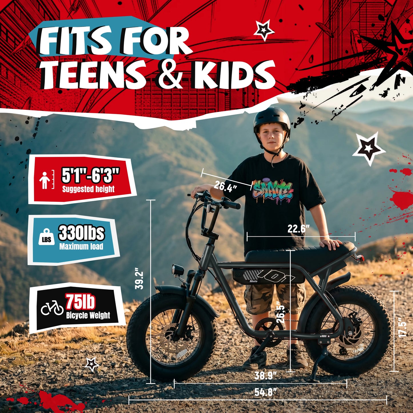 ESKUTE V101 Electric Dirt Bike,16"x4.0 Fat Tire Ebike,1500W Peak,Electric Dirt Bike, 28mph, E bike UL2849, 1 Year Warranty