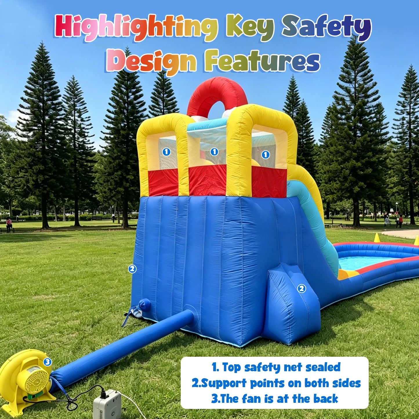 23FT Inflatable Double Lane Water Slide with Splash Pool & Water Sprayer, Heavy Duty Blow Up Backyard Water Park, Quick Inflation for Summer Outdoor Party