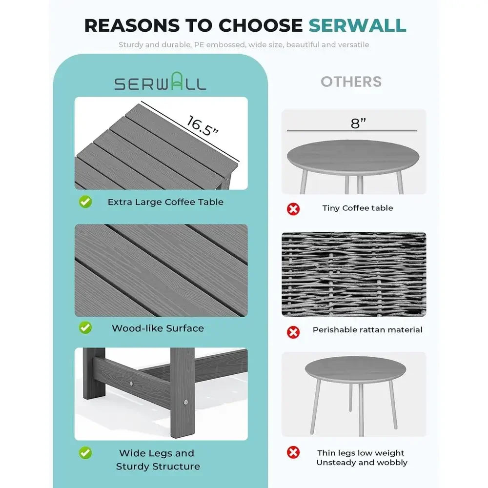Grey Outdoor Patio Coffee Table with HDPE Material