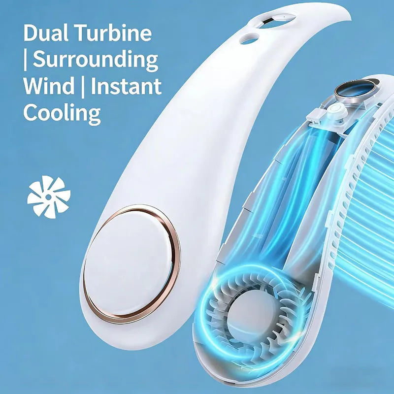 New Mini Neck Mounted Fan Portable Bladeless Neck USB Rechargeable Air Cooler 5 File Speed Summer Sports Fan Outdoor Sports Fans