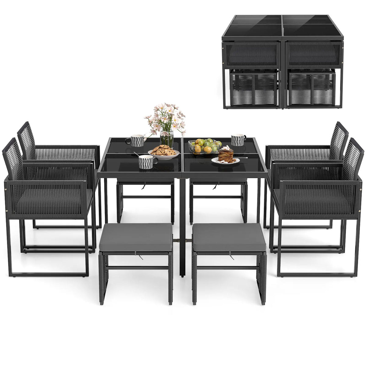 LIFEZEAL 9 Piece Patio Dining Set With Tempered Glass Tabletop
