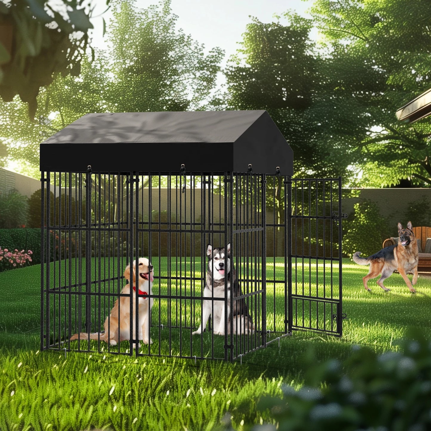 Outdoor Metal Dog Kennel With Secure Roof And Reliable Barrier System