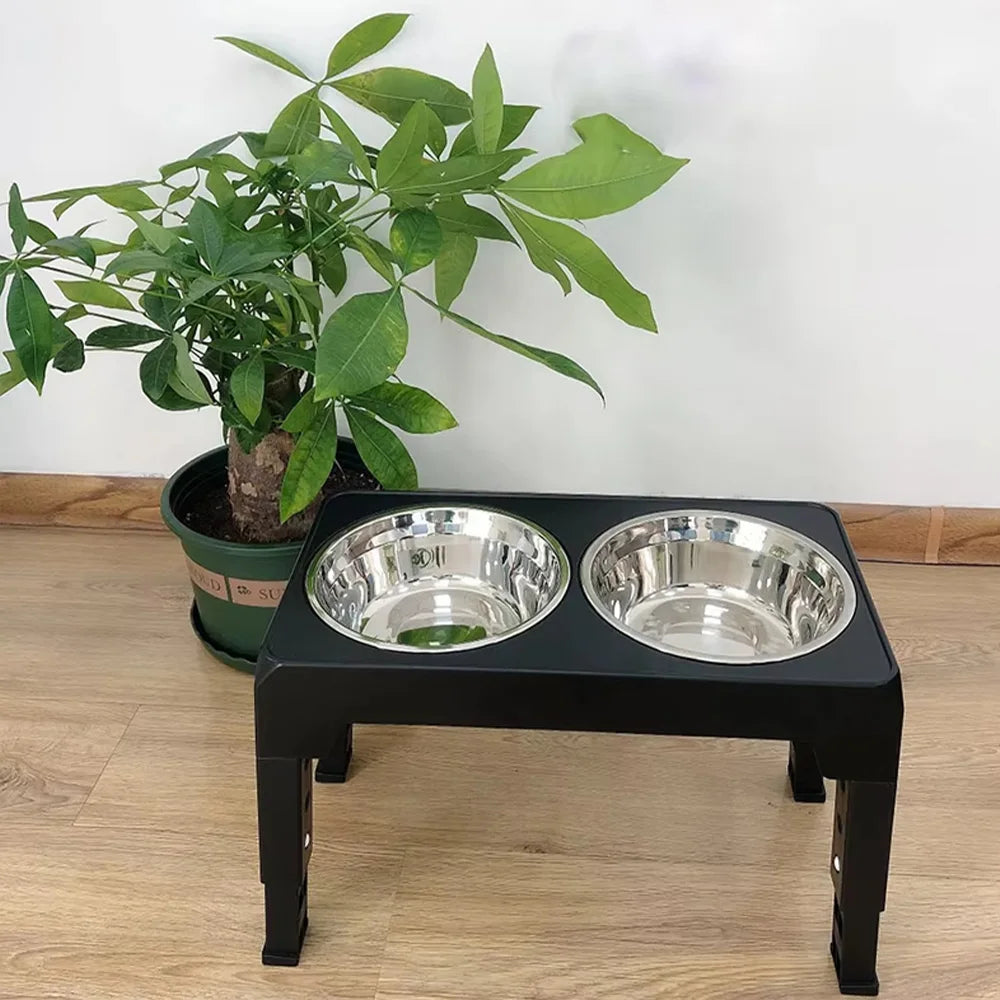 Adjustable Elevated Dog Feeder With Stainless Steel Bowls