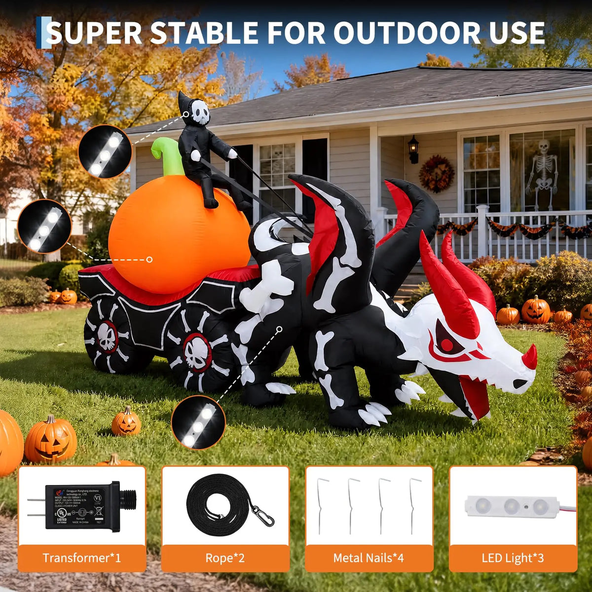HiMISS Halloween Inflatable Dragon Carriage With LED Lights