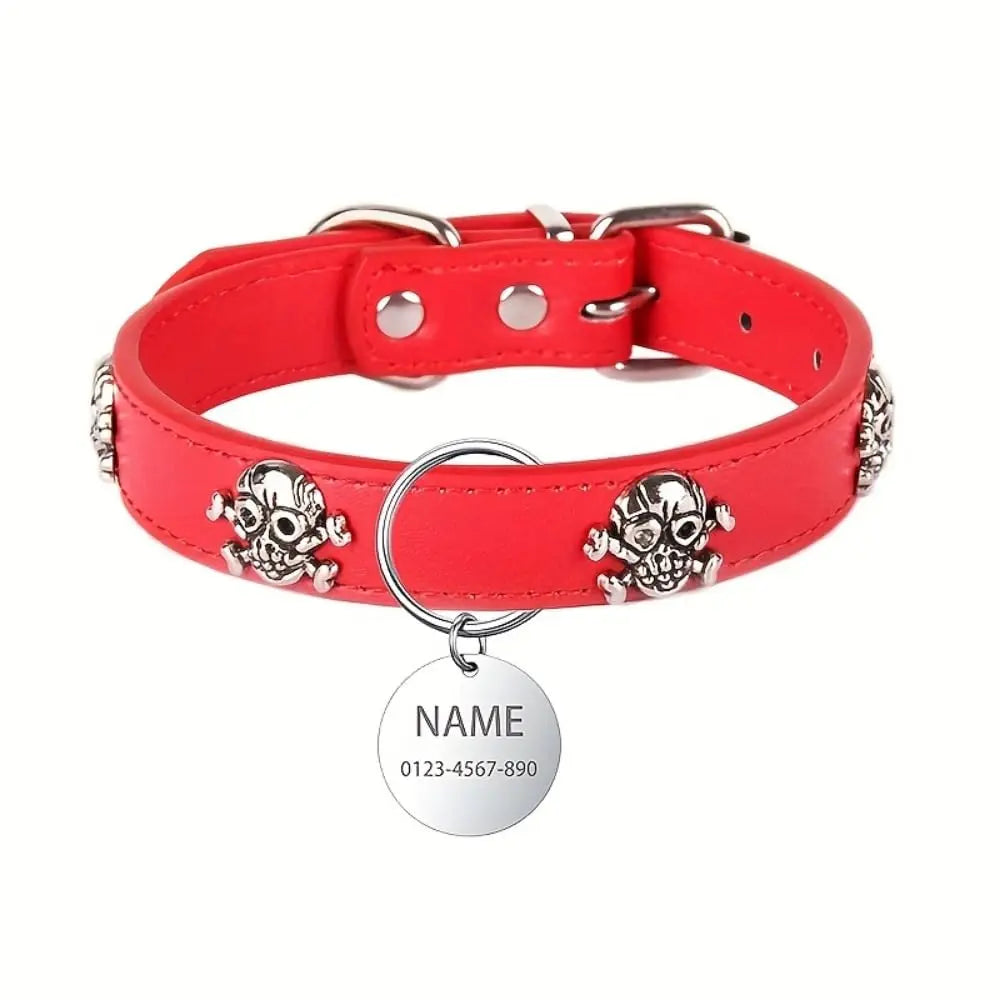 Personalized Dog With Nameplate Customizable Name Anti-Lost Pirate Skull Metal Decorative Pet Collar