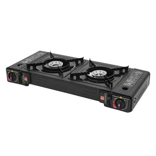 Portable 2 Burner Camping Stove With Ignition And Storage Case