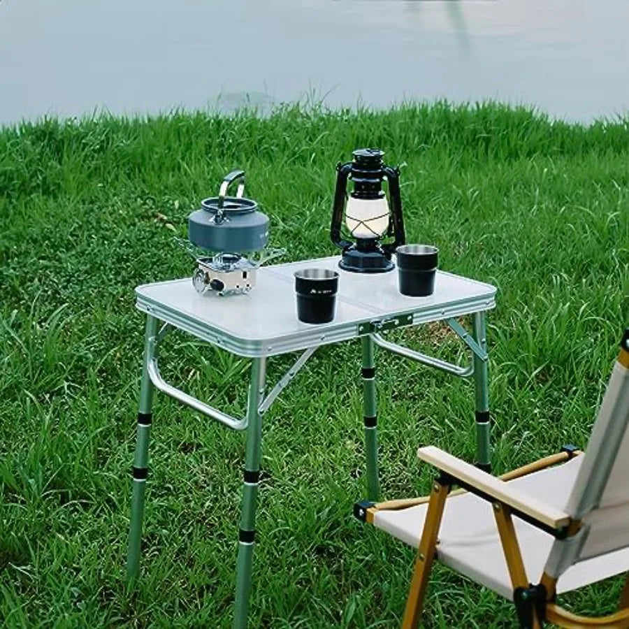 Folding Camping Table 2ft Portable Picnic Table Adjustable Height Small Card Table Aluminum Foldable Lightweight with Carry Han