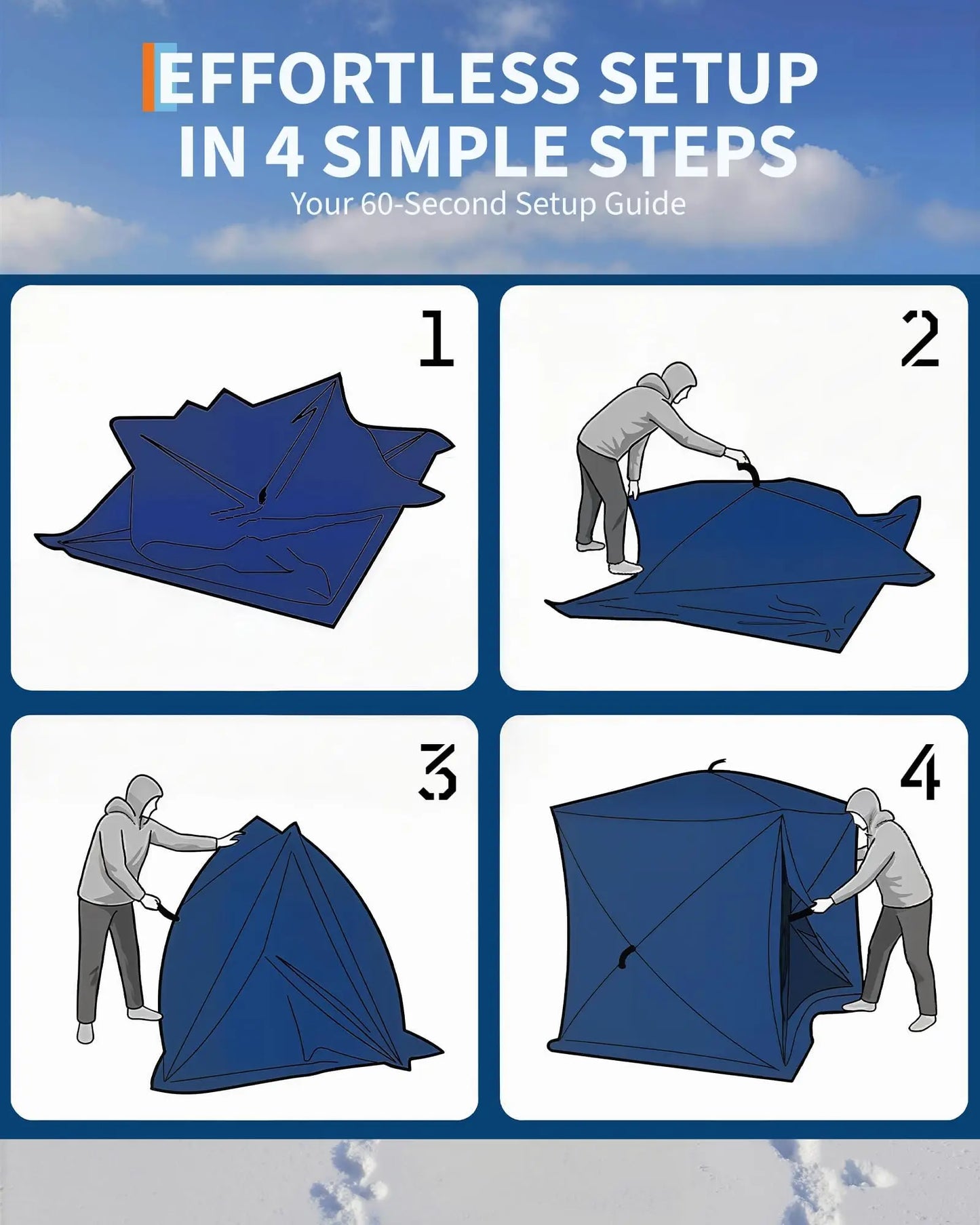Pop-Up Ice Fishing Tent Hub-Style Shelter For Wind Resistance And Warmth 1-8 Persons Camping Winter Outdoor