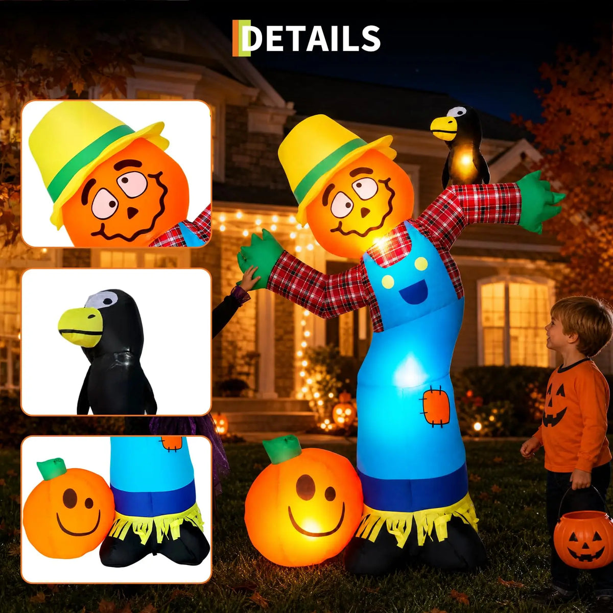 HiMISS Halloween Pumpkin Scarecrow Inflatable Yard Decor With LED Lights