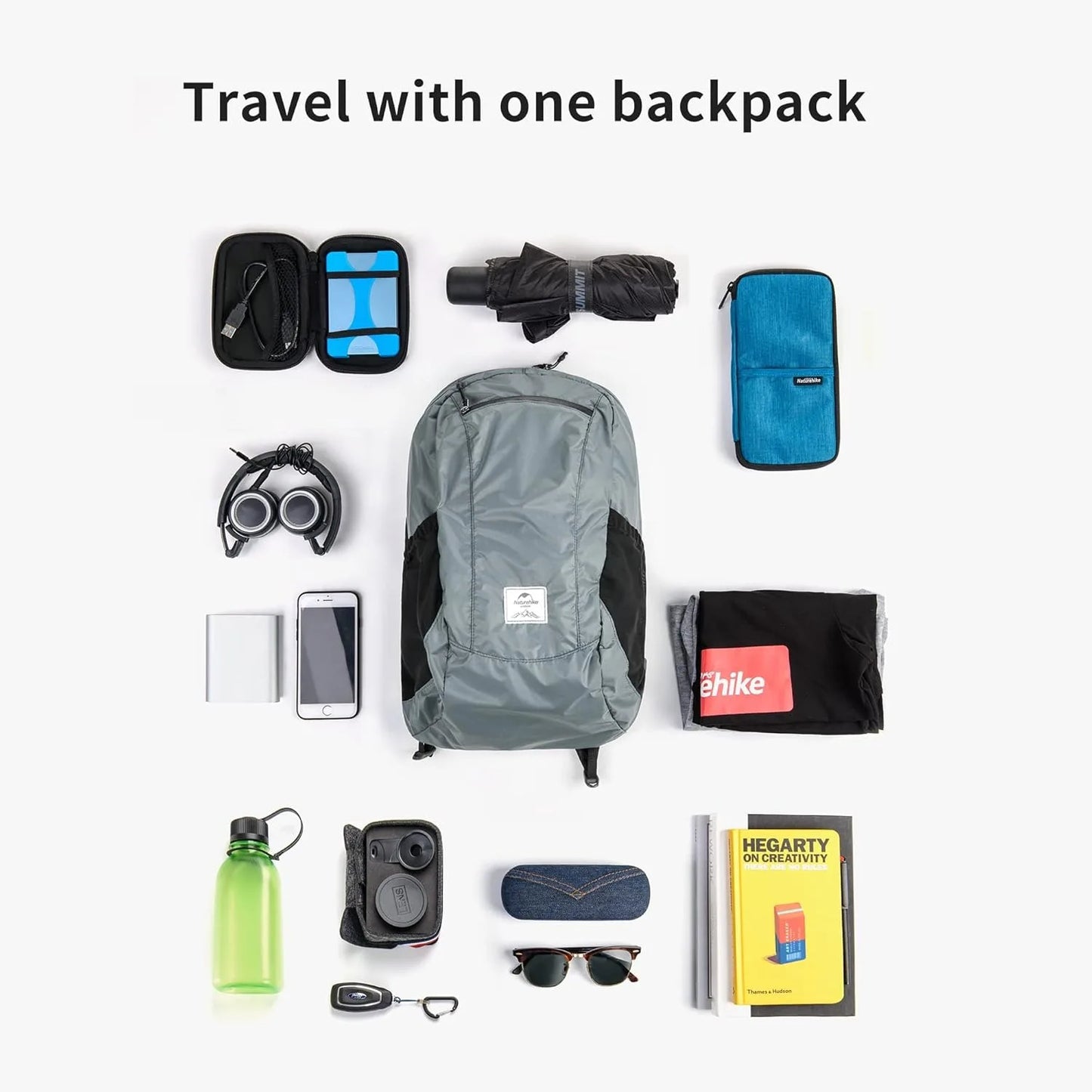 Naturehike Backpack 18L Black Ultralight Outdoor Waterproof Folding Backpack for Men Women‘s Bag Camping Hiking Shoulder Bag