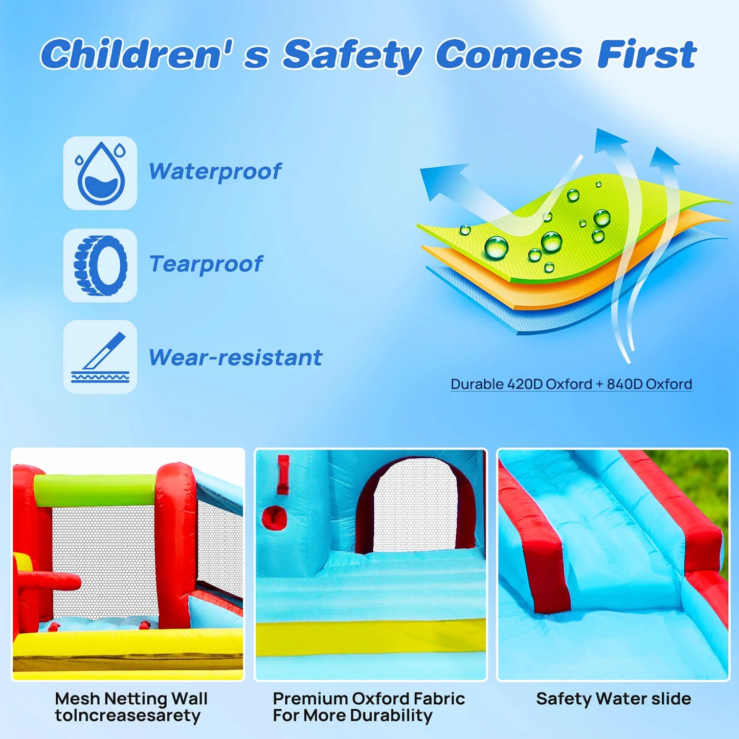 Inflatable Water Slide with Blower, All in 1 Bounce House Jumping Castle With Pool, Outdoor Backyard Playground For Summer Party