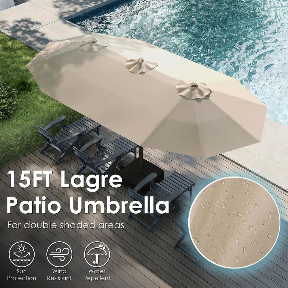 Double-Sided Patio Umbrella with Fiberglass Ribs, Crank Handle, Heavy Duty for Outdoor, Pool, Garden, Deck, Backyard, Beach - Ta