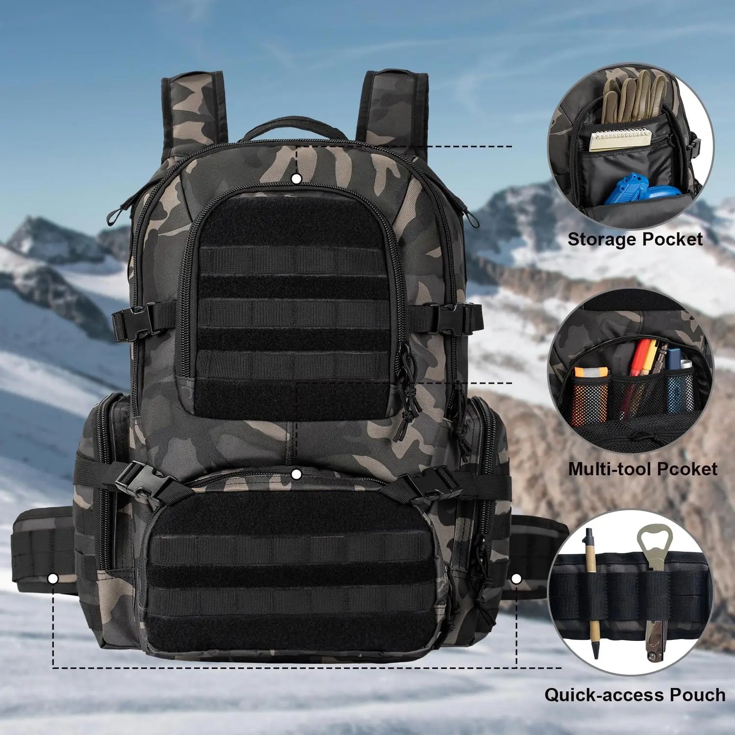 50L Tactical Backpack Military Style Camping Hiking Rucksack With Molle System