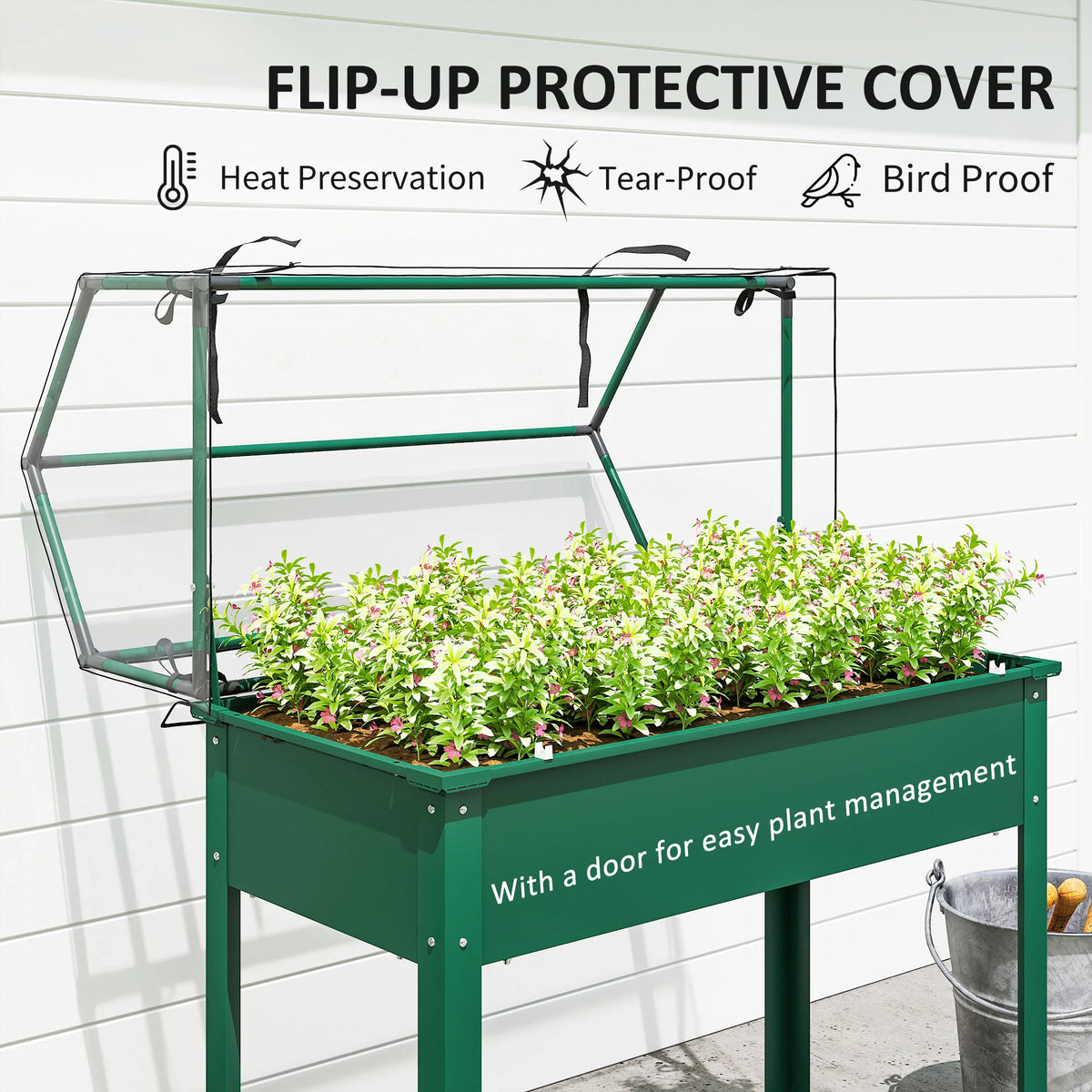 Raised Garden Bed with Greenhouse Cover, Green