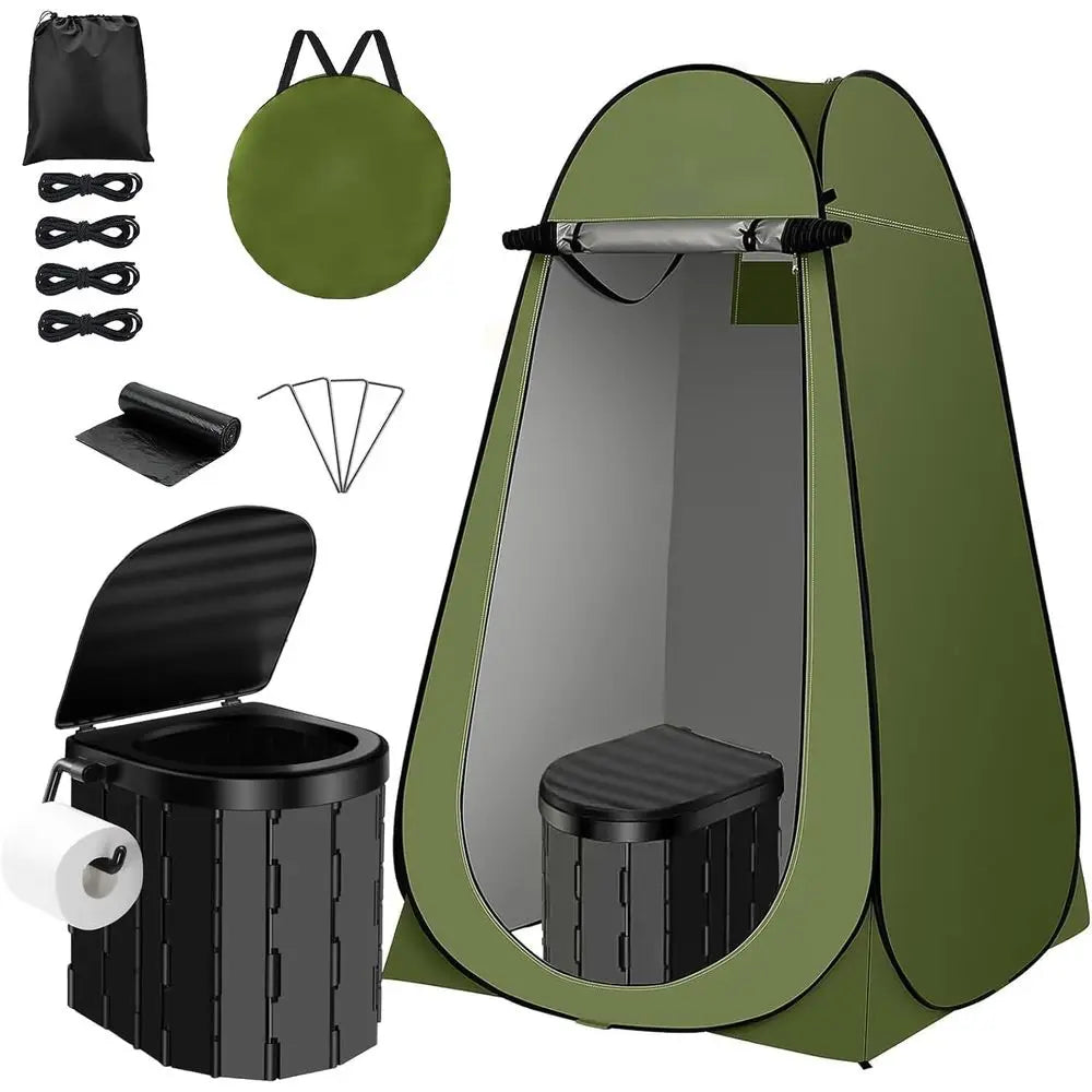 Compact Camping Toilet With Privacy Tent And Shower Kit