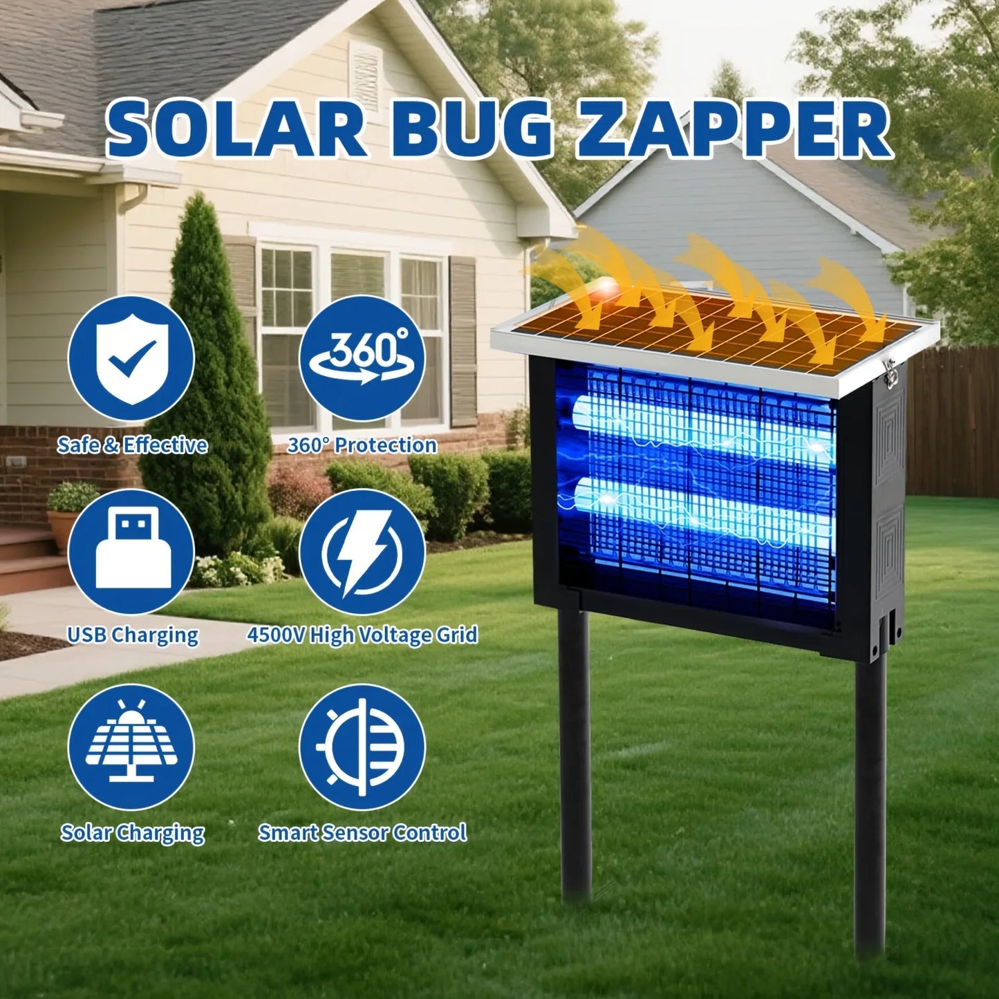 Solar Powered Bug Zapper Outdoor Mosquito Killer Rechargeable