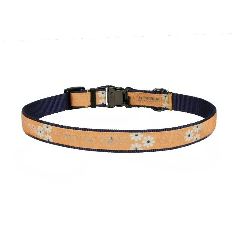 Canvas Overlay Dog Collar, Yellow Good Vibes, 5/8" x 12-18"