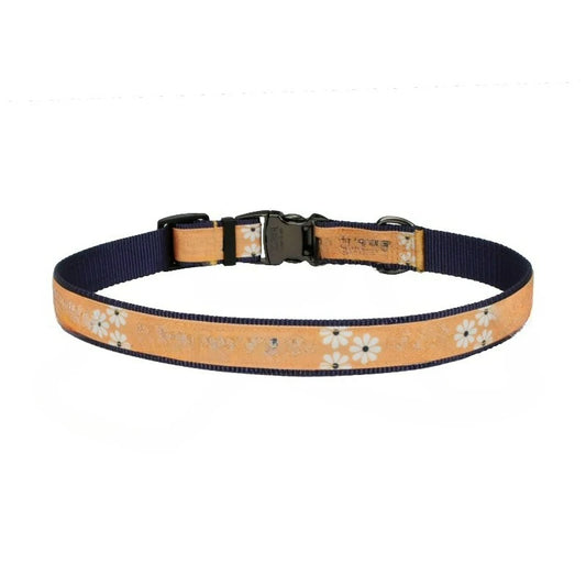 Canvas Overlay Dog Collar, Yellow Good Vibes, 5/8" x 12-18"