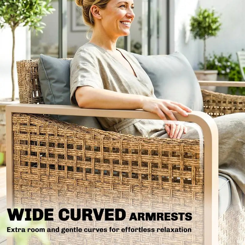 Rattan Wicker Sofa Three Seater Outdoor Patio Sofa With Cushions
