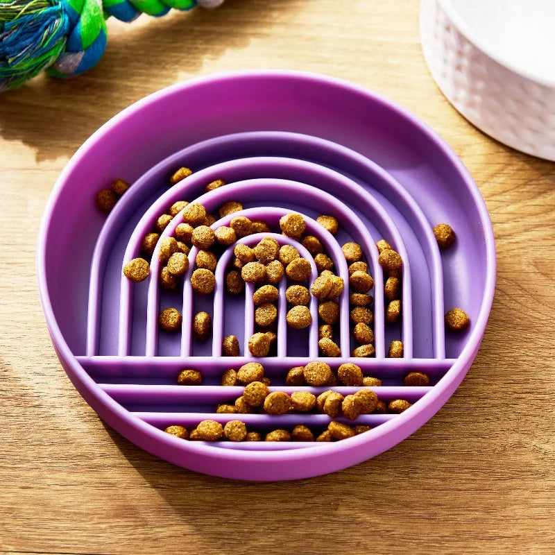 Silicone Slow Feeder Bowl for Pets, Purple Rainbow