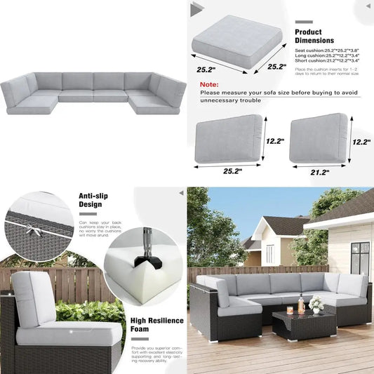 Outdoor Furniture Replacement Cushions For 6 Seat Patio Sectional Sofa
