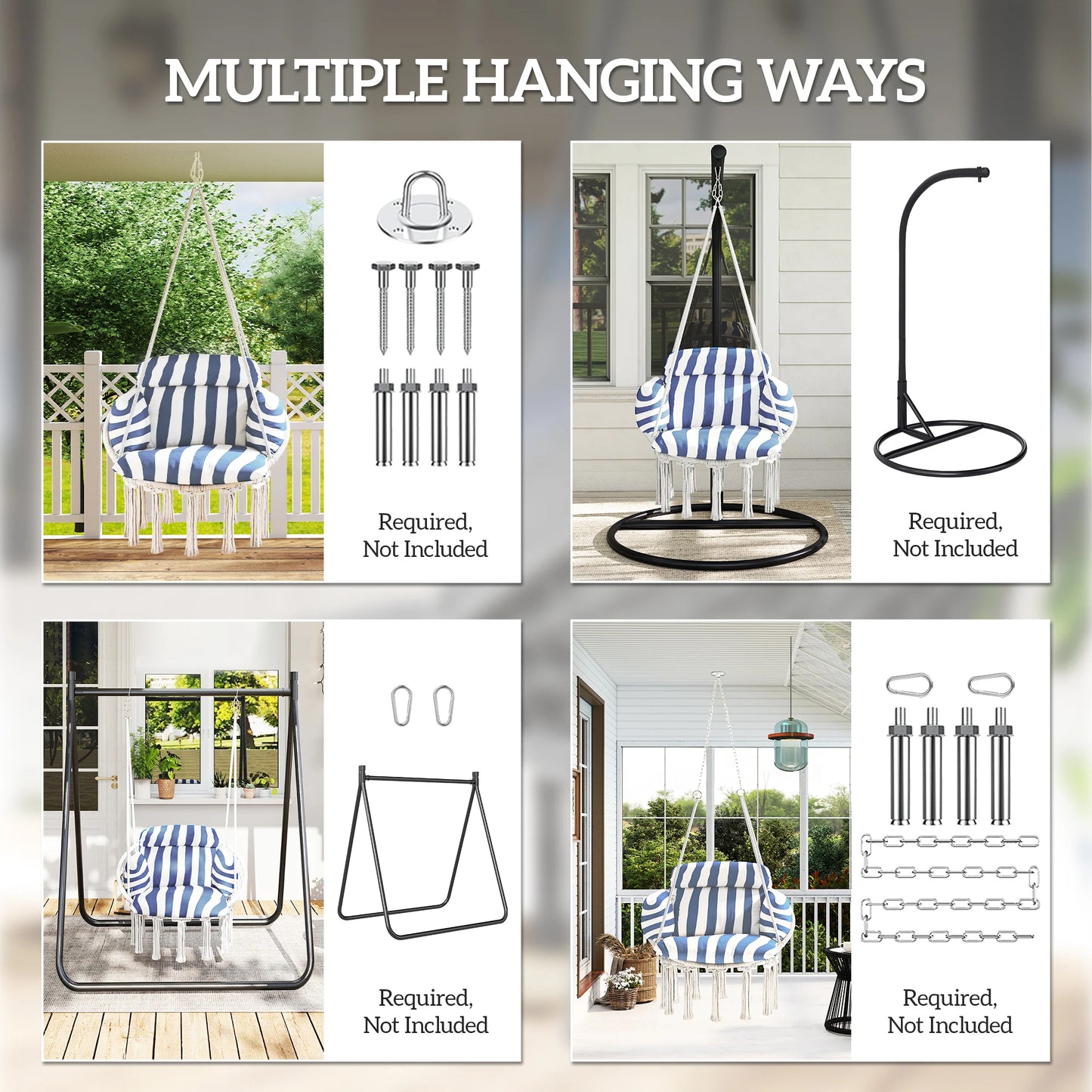 Hanging Hammock Chair with Cushion, Macrame Swing Chair, Blue