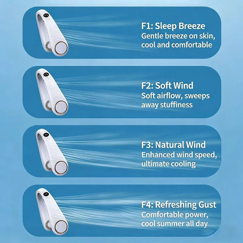 New Mini Neck Mounted Fan Portable Bladeless Neck USB Rechargeable Air Cooler 5 File Speed Summer Sports Fan Outdoor Sports Fans