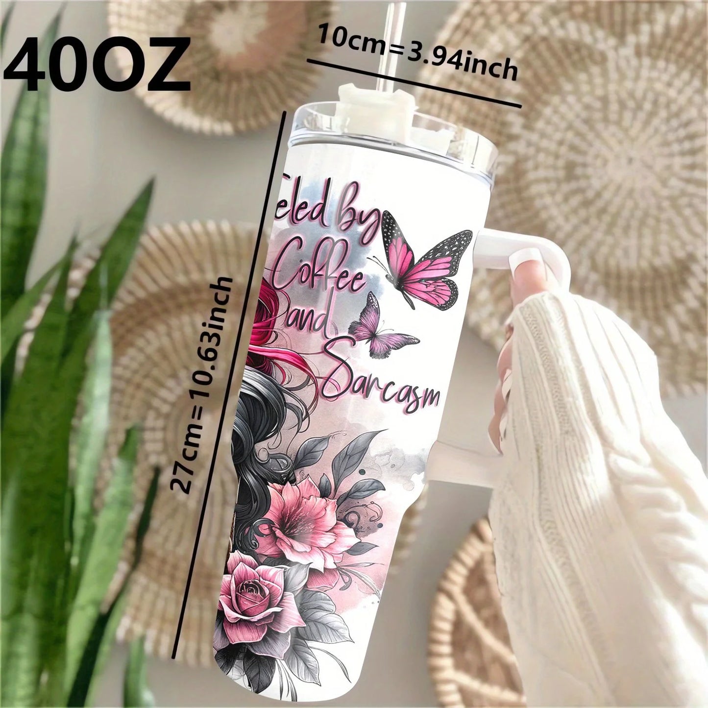 1pc 40oz Stainless Steel Tumbler with Straw and Handle, Creative Fashion Insulated Cup, Perfect Gift for Mom, Lover, Couple, Sister, Friends, Vacuum Cup for Home, Travel, Outdoor, Suitable for Summer and Winter, 304 Stainless