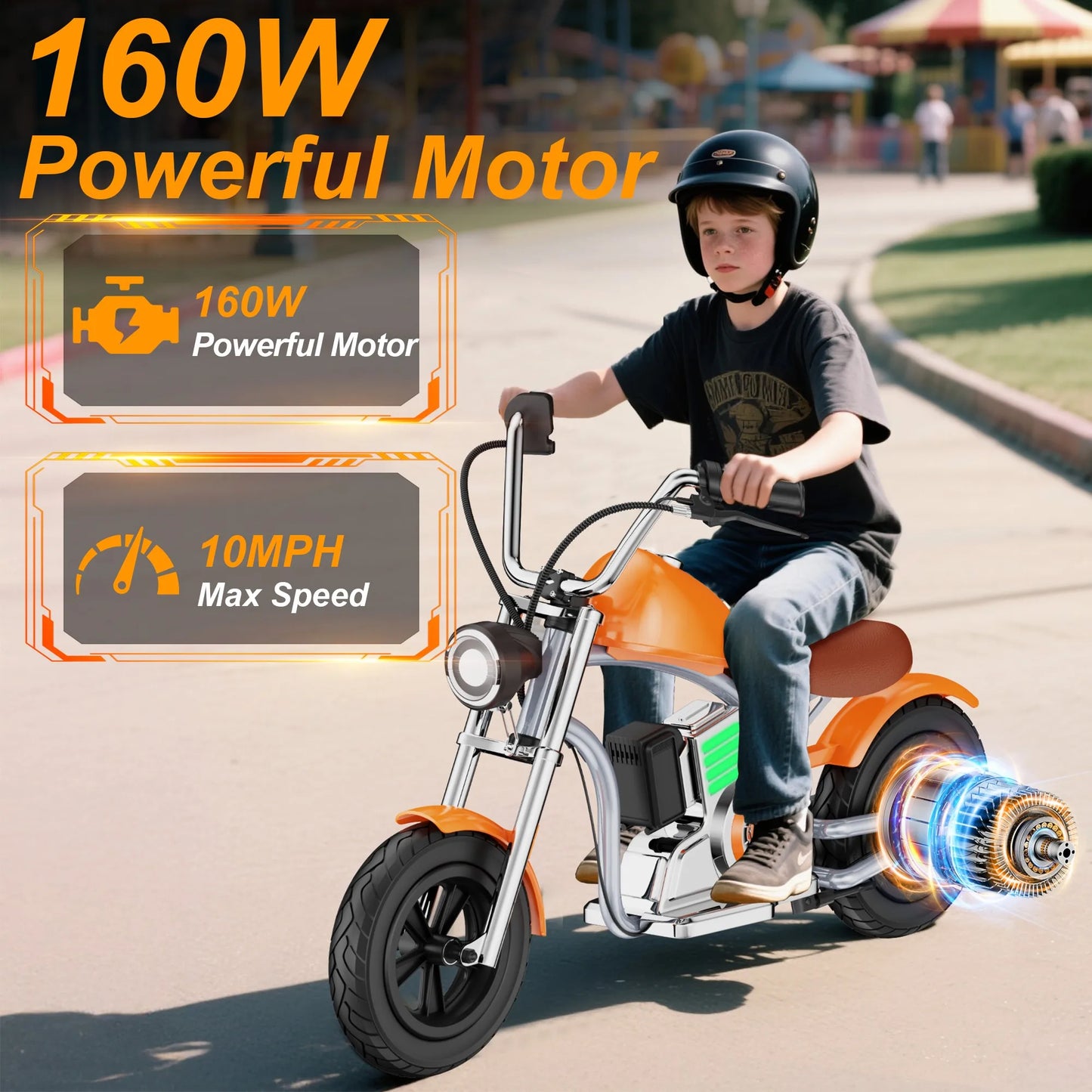 Electric Motorcycle for Kids, 18V 5.2AH Electric Dirt Bike, 160W Motor 10MPH Fast Speed Retro Motocross 6-8miles Max Range with LED Lights for Gift