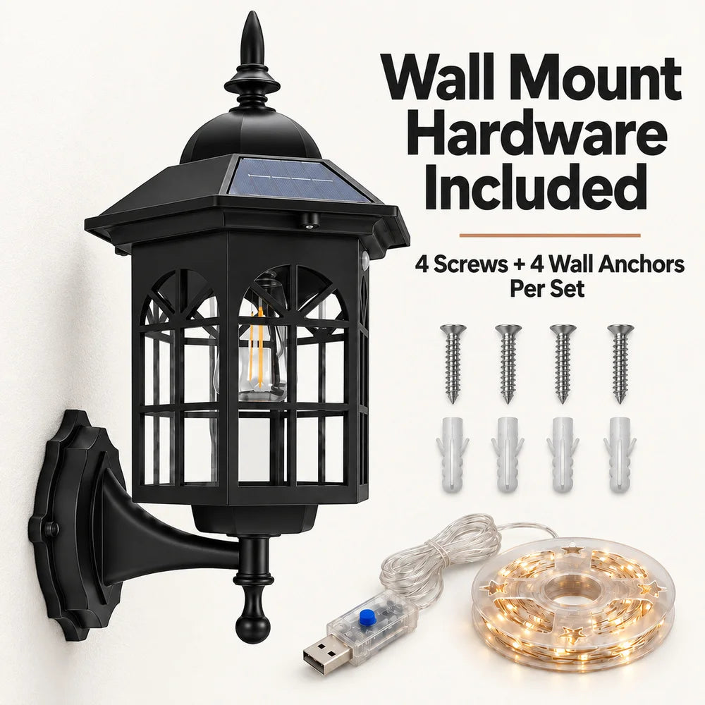 2 Pack Outdoor Solar Wall Lanterns Decorative LED Sconces Patio