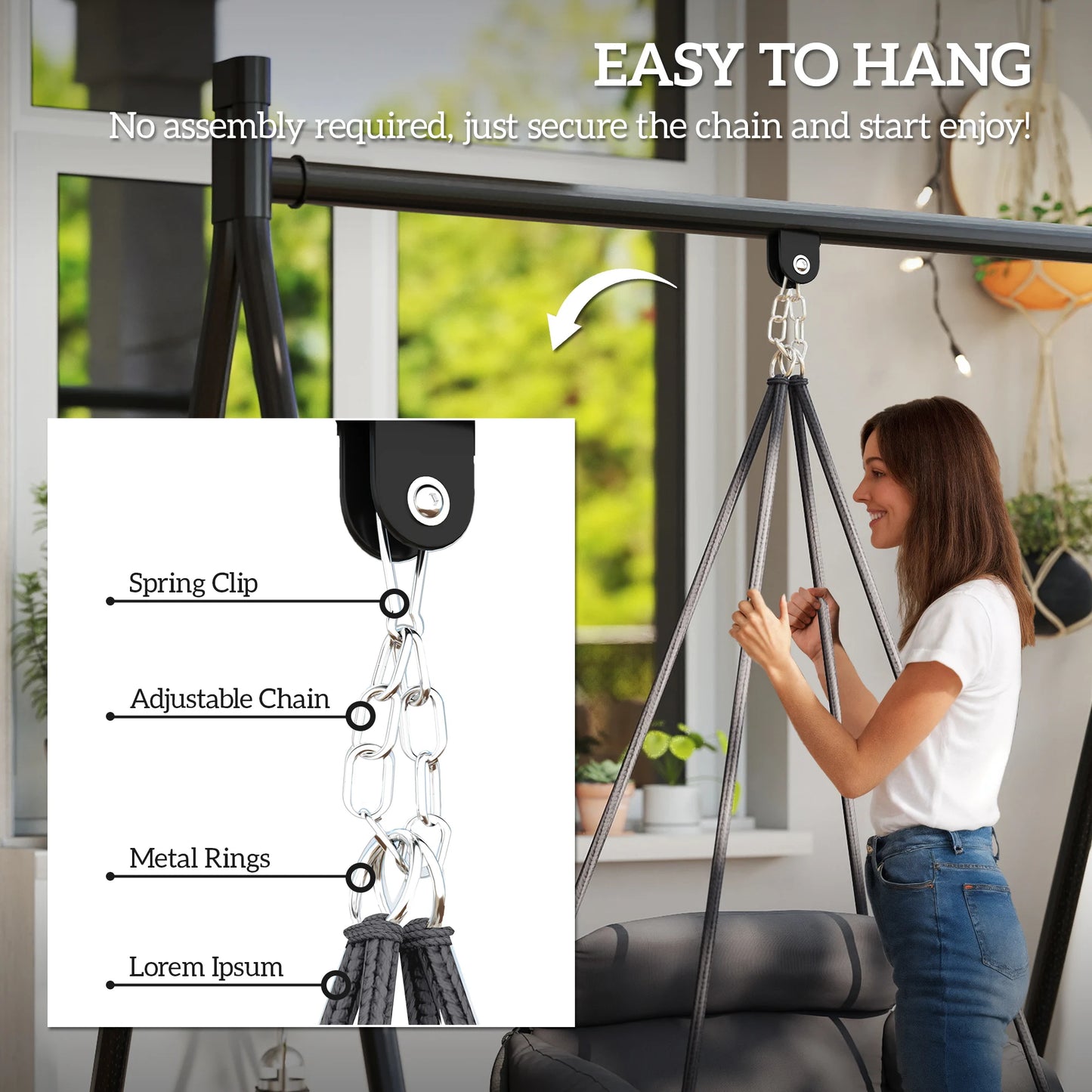 Hanging Hammock Chair with Cushion, Macrame Swing Chair, Dark Gray