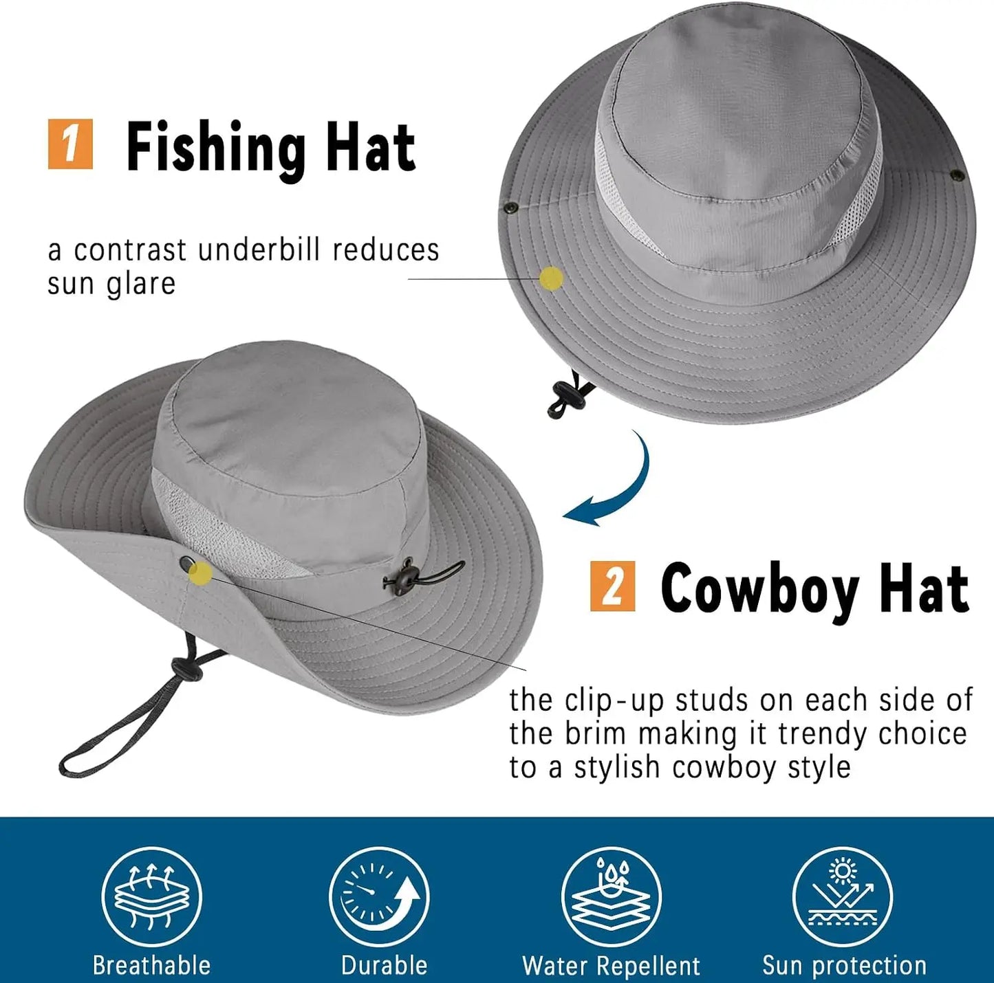 Wide Brim Safari Sun Hat for Men Women with Adjustable Chin Strap for Fishing Hiking Camping