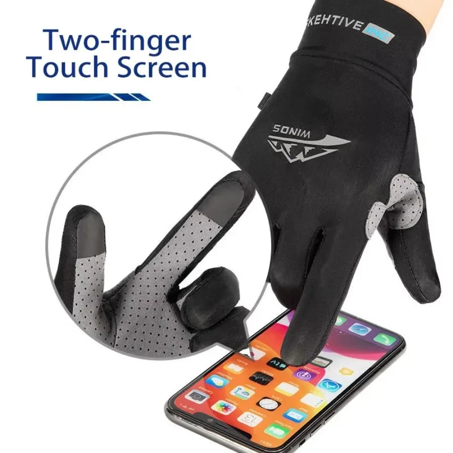 Breathable Sports Gloves Ice Silk Full Finger Gloves Anti-Slip Sun Protection Riding Sunscreen Fishing Kayak Rowing Gloves