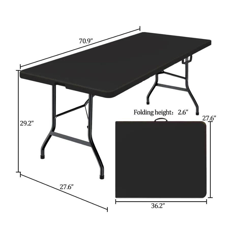 6 Foot Folding Table Fold-in-Half Plastic Table Indoor Outdoor Picnic Party Dining Camp Tables Black