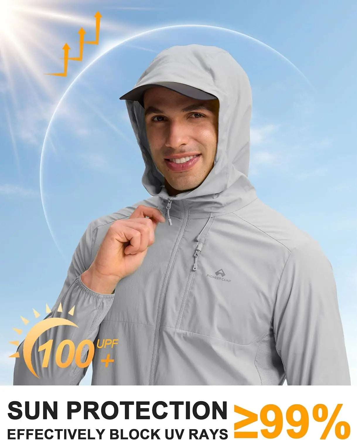 Pioneer Camp Men's UPF 100+ Sun Protection Hoodie Jacket Full Zip Long Sleeve Sun Shirts Lightweight Hiking Fishing Outdoor