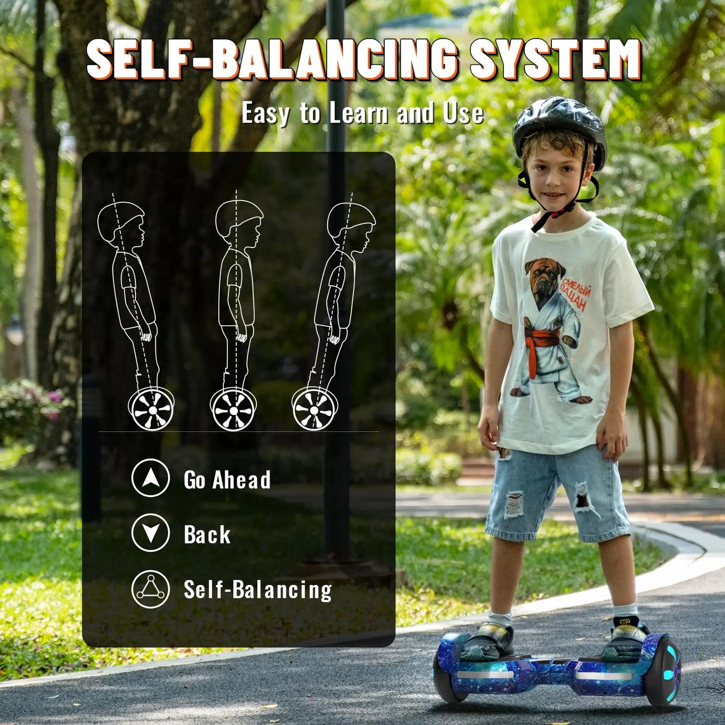 SIMATE Electric Scooter 6.5 inch All Terrain Off Road Hoverboard with Bluetooth Speakers and LED Lights, UL2272 Certified Self Balancing Scooter