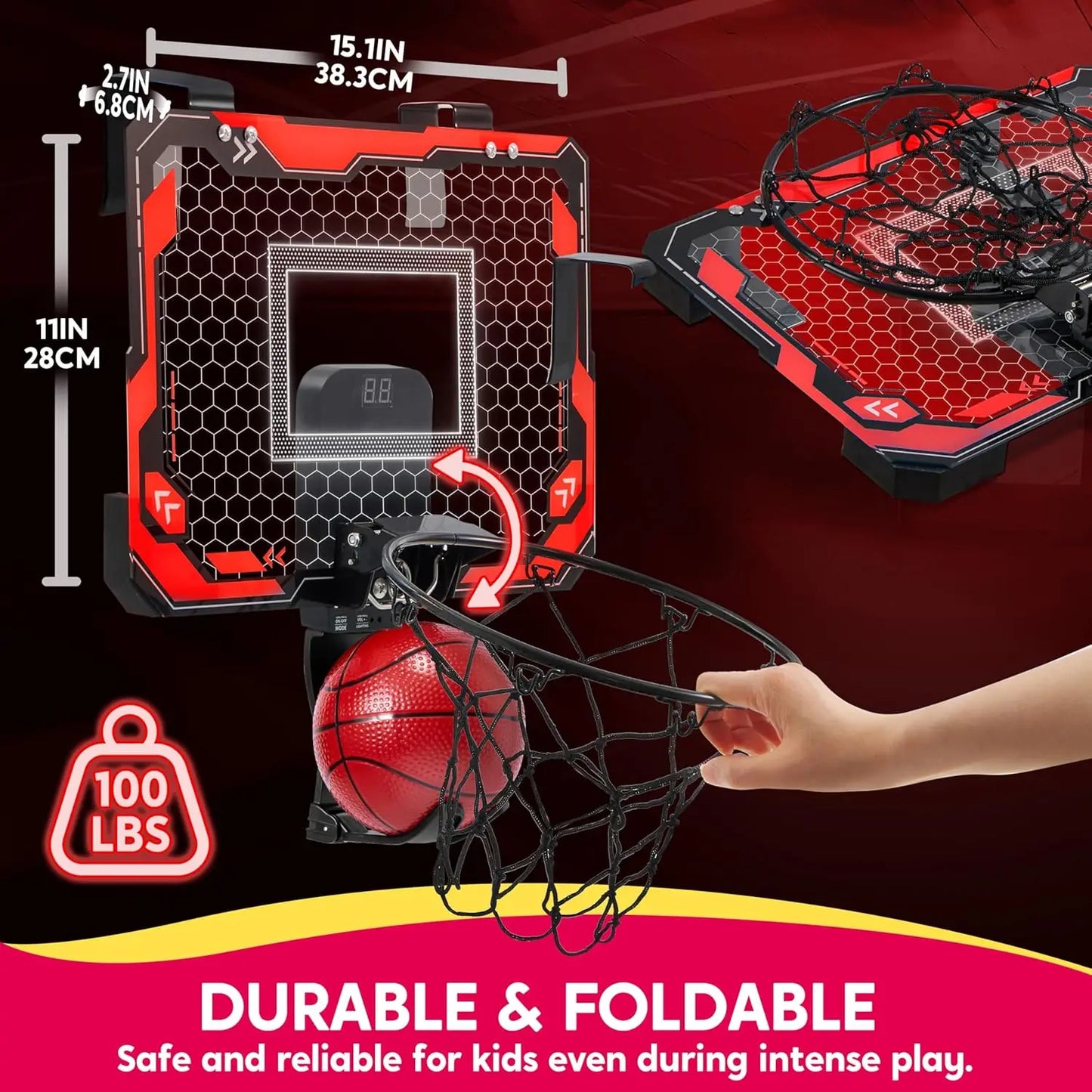 Joyfy Mini Indoor Basketball Hoop With Light Up Scoreboard