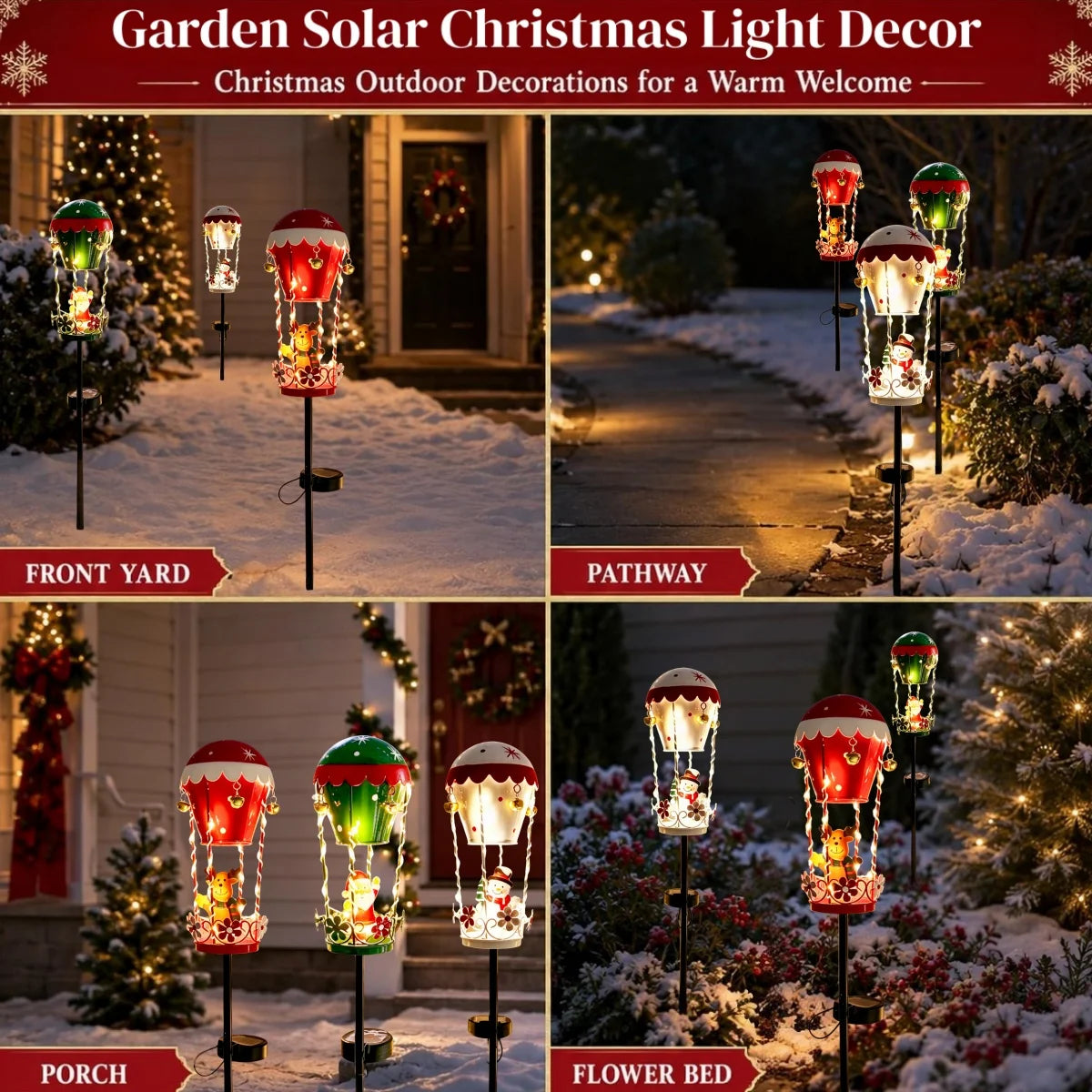 Solar Garden Stake Light Iron Santa Claus Christmas Balloon Decor