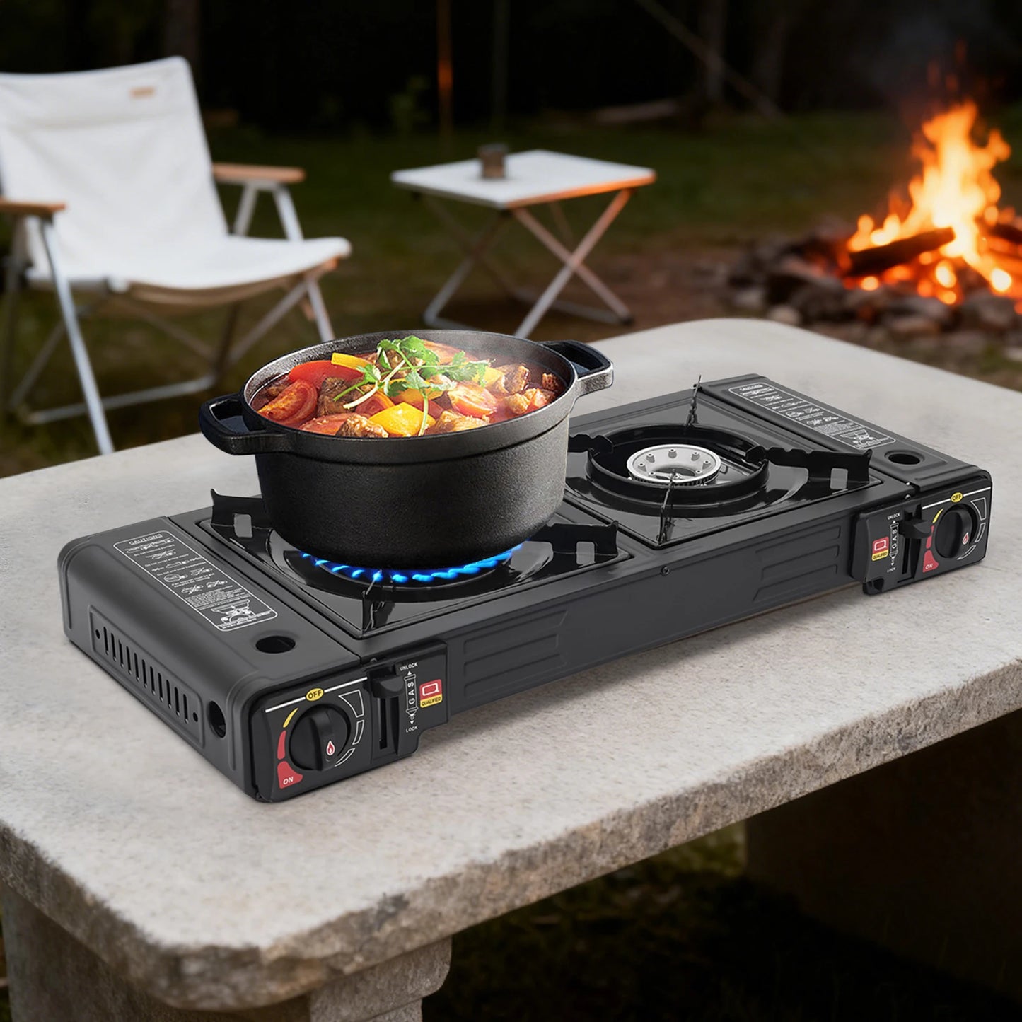 Portable 2 Burner Camping Stove With Ignition And Storage Case
