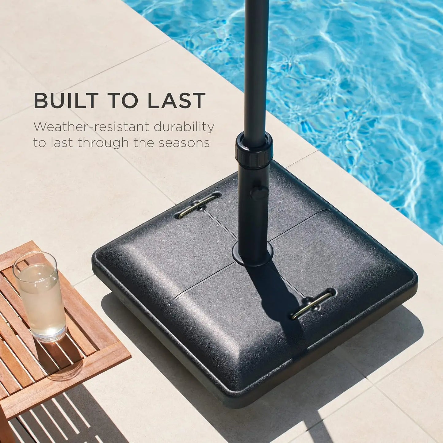 Heavy Duty Square Concrete Rolling Outdoor Patio Umbrella Base Stand With Locking Wheels and Carrying Handles, Mobile Parasol Holder Weight Bag Anchor Unit For Backyard Deck Poolside Garden, Black