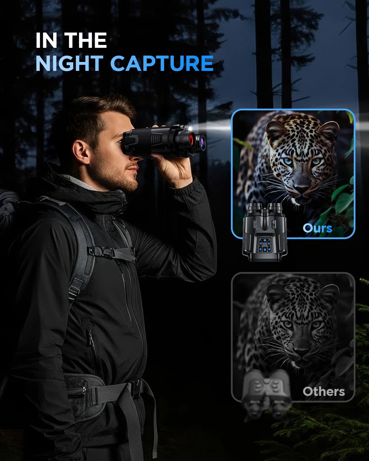 4K Night Vision Binoculars for Adults, 64GB Memory Card 3inch Screen 8X Digital Zoom With Tactical Light, 5000mAh Rechargeable Gear for Hunting & Camping, Infrared Vision Night Goggle, Gifts for Men Husband Dad