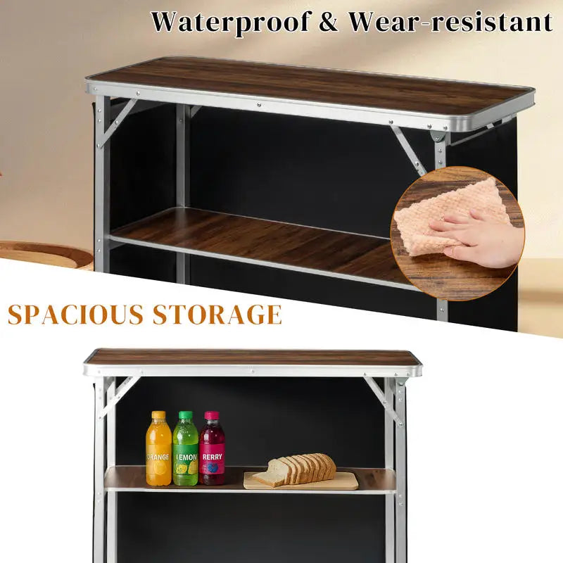 100*38*88cm Wood Grain Color 8mm Single-layer Aluminum Alloy Outdoor Folding Bar Table, 30kg Rectangular, with Black Cloth and Storage Bag