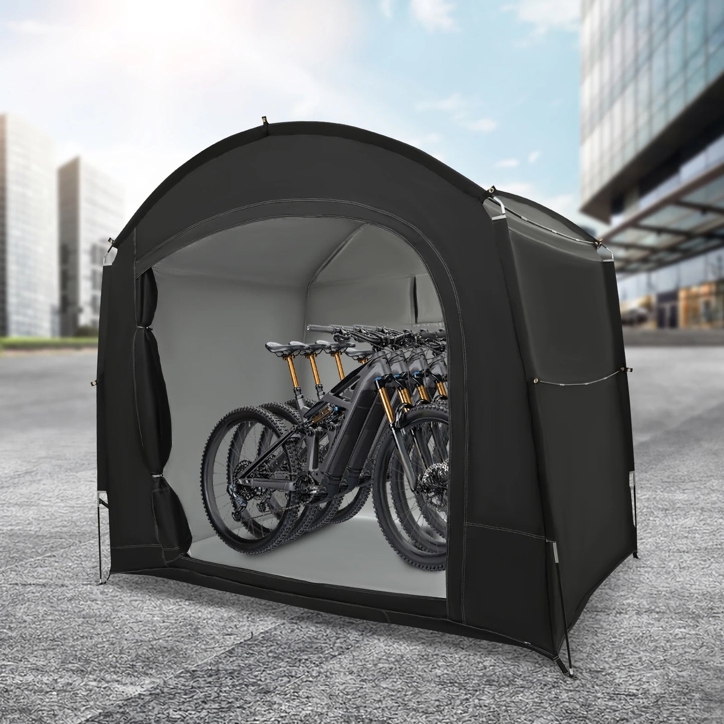 Bike Storage Tent, Outdoor Portable Storage Shed, Bicycle Storage Shelter, Waterproof UV Resistant 210D Oxford Fabric, Large Capacity for 3-4 Bikes, Easy Setup, Tear Resistant, Ventilated Window, Double Zipper, Carry Bag, Sec