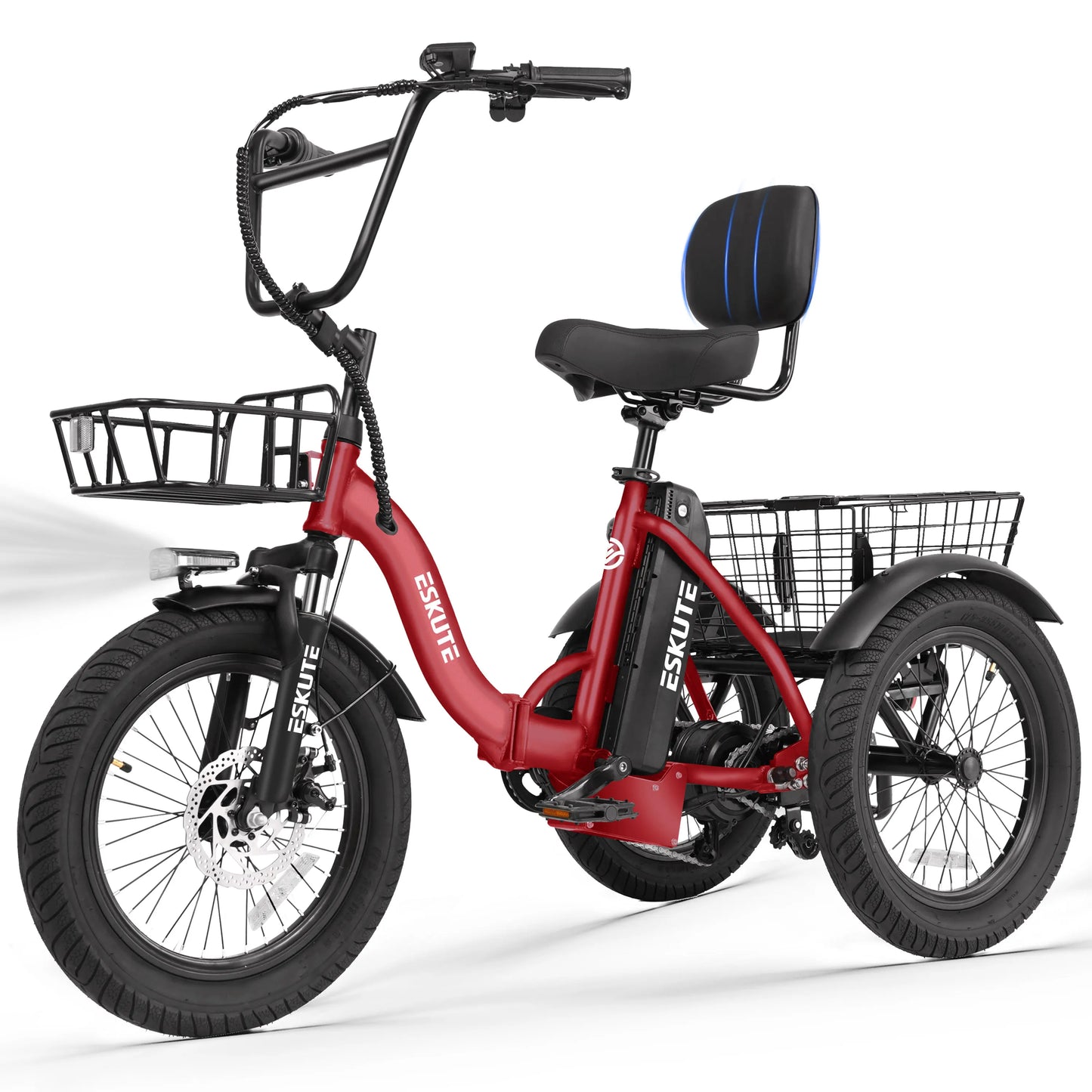 ESKUTE T300 E Trike Electric Bike, Peak 1200W Brushless Motor Folding Trike 18X3.0 Fat Tire Ebike, 624Wh Removable Battery, Step-Thru 3 Wheel Electric Bicycle, Up to 65 Miles, 18MPH+ Tricycle for Adults