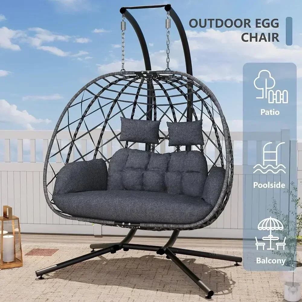 Indoor Outdoor Swing Chair With Metal Stand And Cushion
