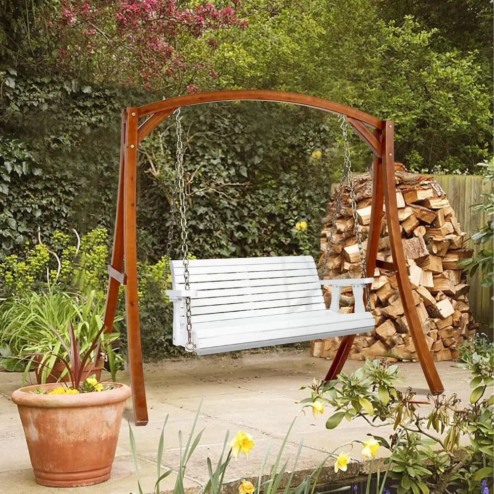 Upgraded Patio Wooden Porch Swing for Courtyard & Garden, Heavy Duty 880 LBS Swing Chair Bench with Hanging Chains for Outdoors