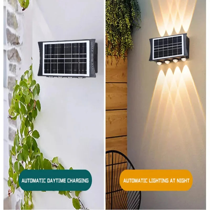 8/12LED Solar Wall Lamp Outdoor Warm Light Waterproof Up And Down Luminous Lighting Balcony Yard Garden Decoration Lights Exterior Wall