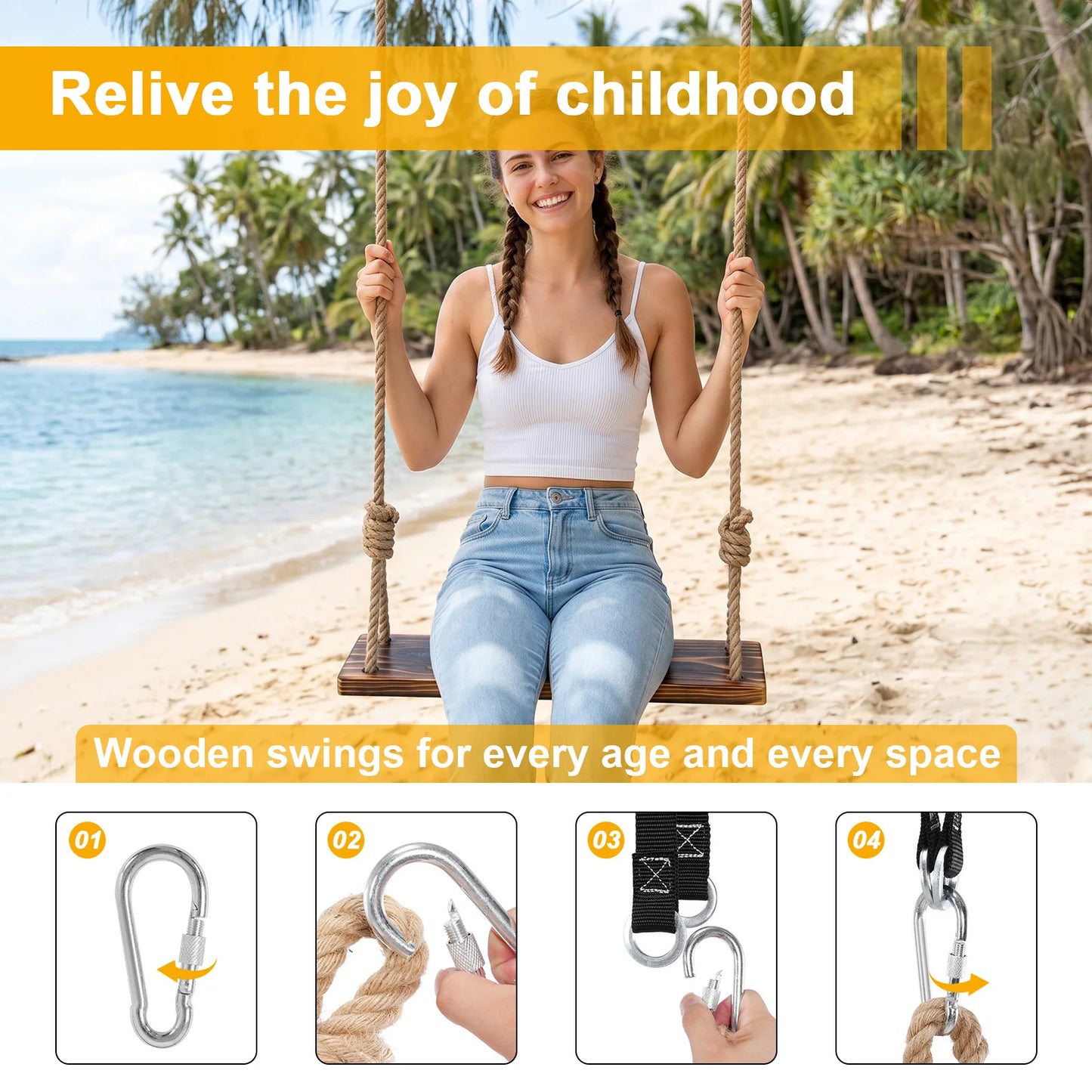 17x6x1.2in 220LBS Loads / 23x6x1.2in 440LBS Loads Wooden Swing Seat Hanging Wooden Tree Swings Seat for Parent-Child Interaction