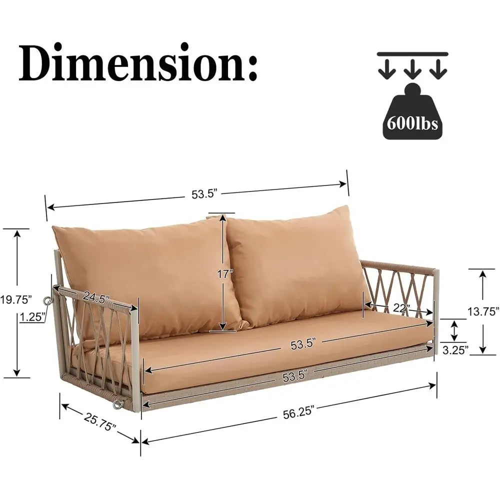 Indoor/Outdoor Hammock Swing Chair with Cushions, Perfect for Patio or Balcony, Brown